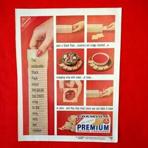 Premium Saltines Crackers Reclosable Stack Pack Kitchen Art - Vtg 1961 PRINT AD